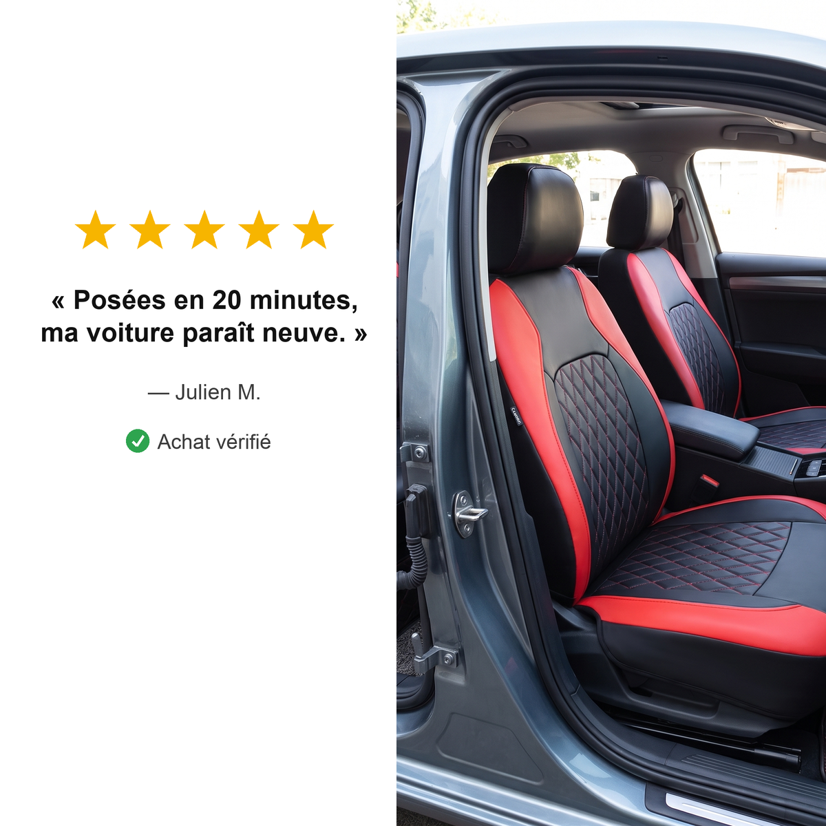 Ensemble 9 Housses de Siège Auto en Cuir – Kit Universel Avant + Arrière